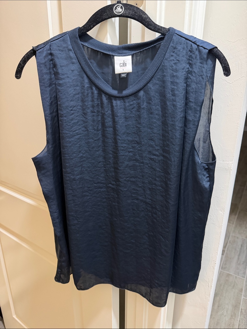 CAbi Complete Top Navy Satin-Look Sleeveless Shell